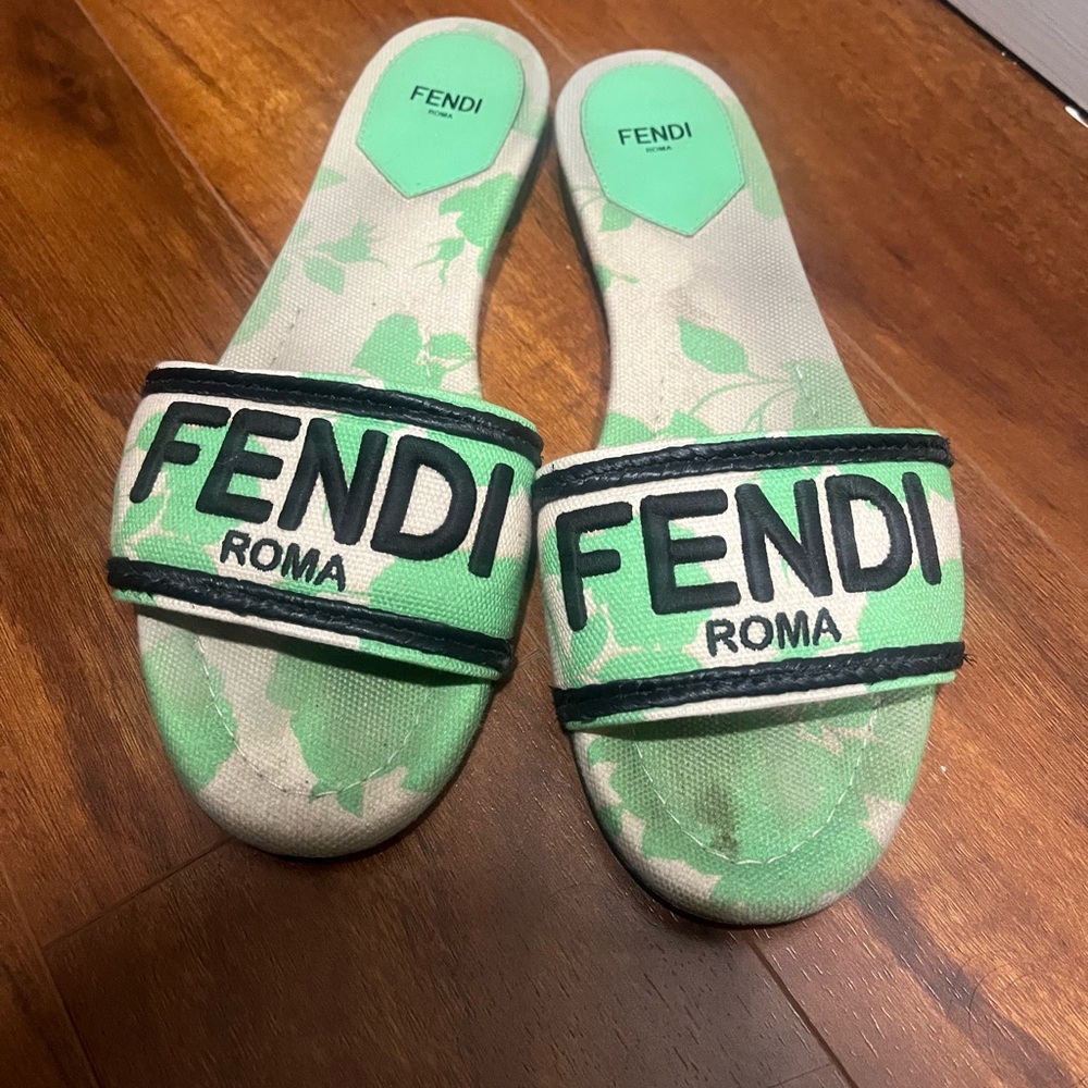 Authentic Fendi Green and Black Sandals